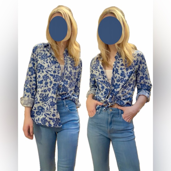 Frank & Eileen Tops - Frank & Eileen ‘Frank’ Blue Floral Button-Down Shirt EUC